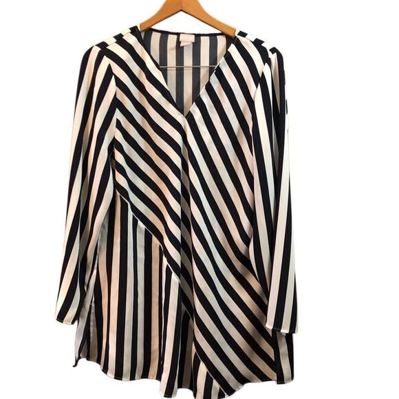 Chico’s Navy And White Striped Tunic Blouse V-neck Pullover Women’s Size 3 - Picture 1 of 4